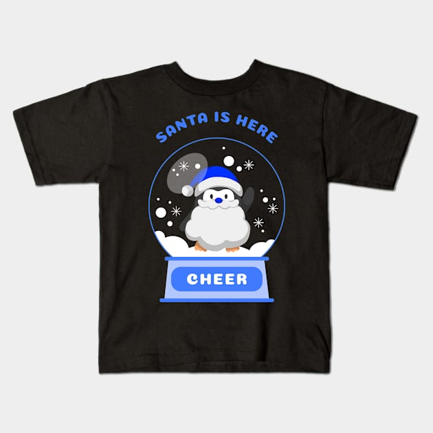 Santa Is Here Cheer Penguin (Blue) Kids T-Shirt by GideonStore